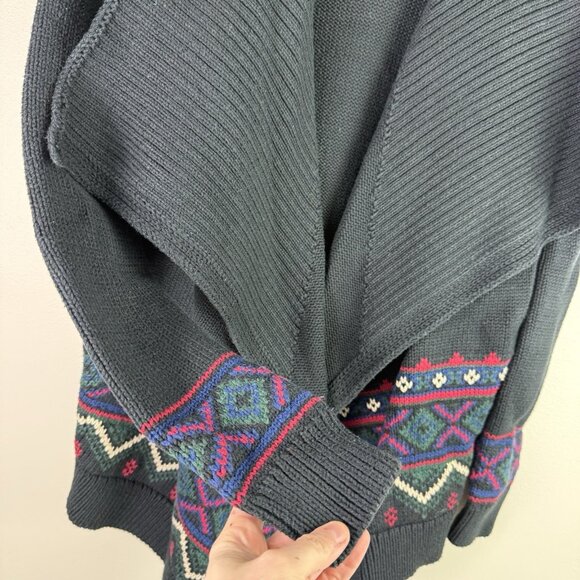 Lauren Ralph Lauren Fair Isle Open Front Cardigan Sweater Black Knit Size M - Picture 10 of 12